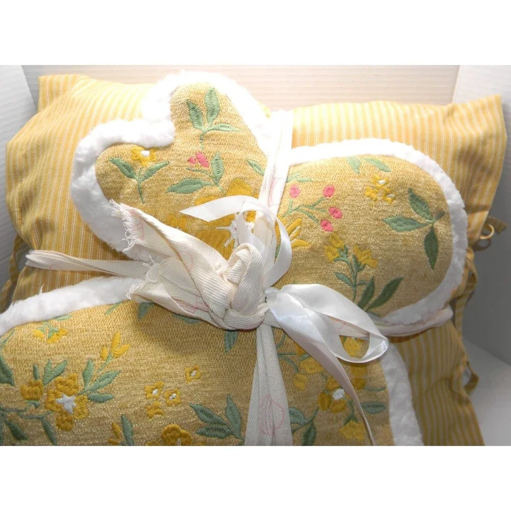 Sheffield Home Set of 2 Decor Pillow Embroidered  Easter Bunny Yellow Floral NWT